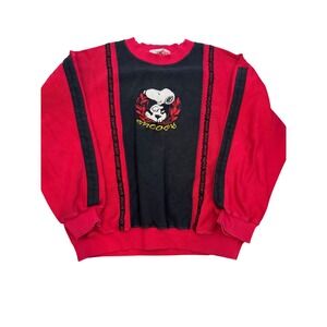 Vintage Snoopy Peanuts Colorblock Sweatshirt Red Black Embroidered 90s Large